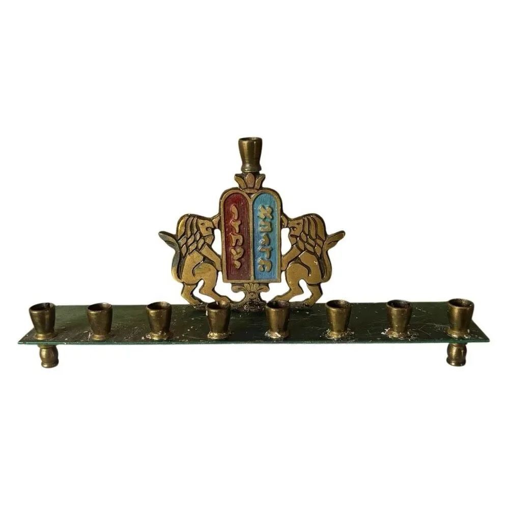 Vintage Brass Lions Of Judah Menorah